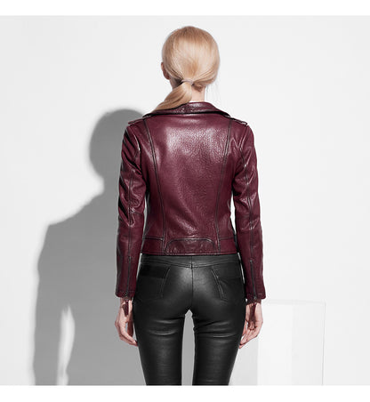 Genuine leather women slim fit biker jacket