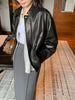Women Loose Fit Genuine Leather Flight Jacket