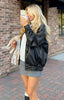 Women's Oversized Black Faux Leather Bomber Jacket