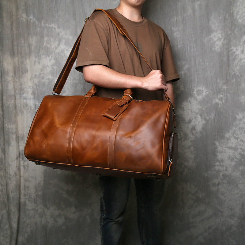 Large leather duffle bag with shoe section