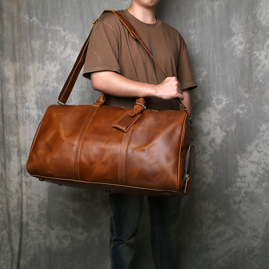 Large leather duffle bag with shoe section