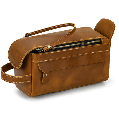 Leather Dopp Kit for Men in Black Top-Grain Cowhide