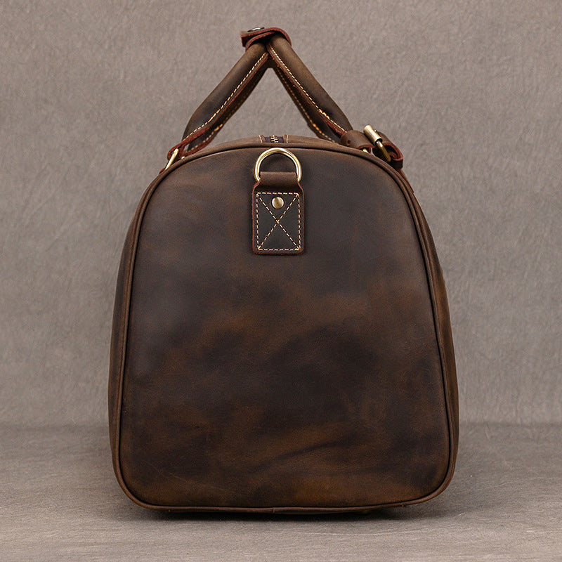 Leather weekender duffle bag with shoe compartment