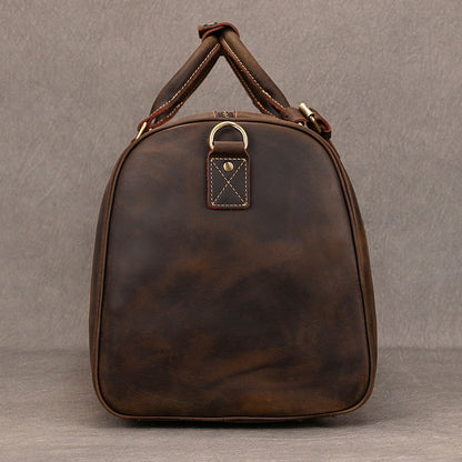 Leather weekender duffle bag with shoe compartment