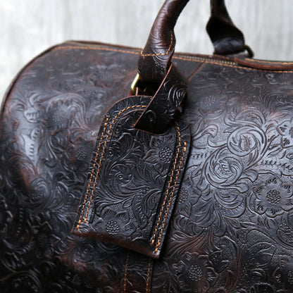 Leather weekender duffle bag with shoe compartment