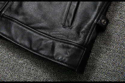 Men’s Genuine Calfskin Black Leather Jacket