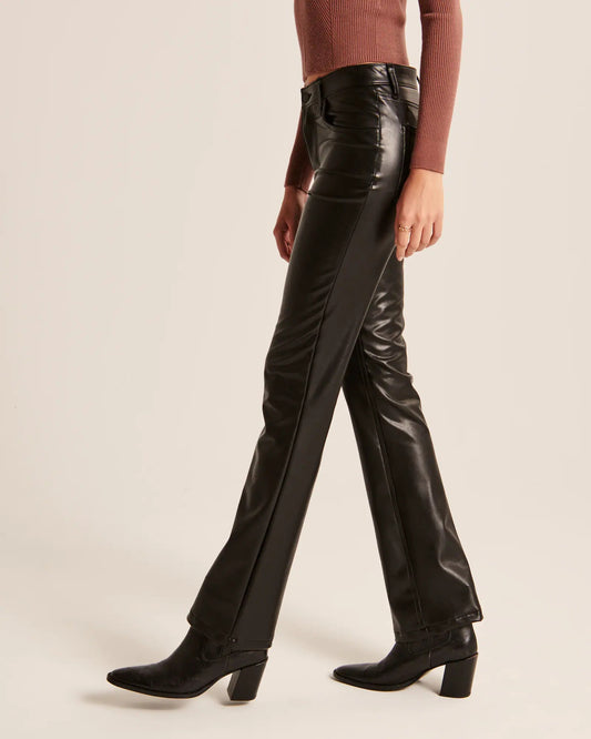 Women straight leg faux leather pants