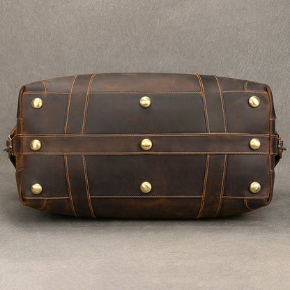 Men’s full-grain leather travel duffle bag