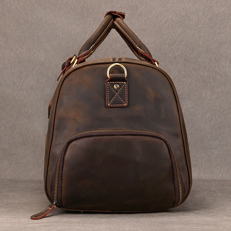 Leather weekender duffle bag with shoe compartment