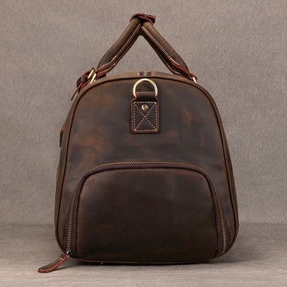 Leather weekender duffle bag with shoe compartment