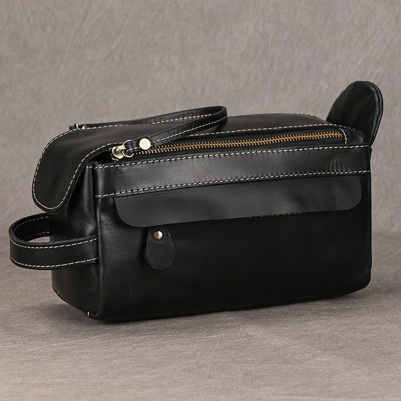 Leather Dopp Kit for Men in Black Top-Grain Cowhide