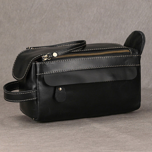 Leather Dopp Kit for Men in Black Top-Grain Cowhide