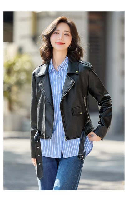 Women’s Genuine Leather Short Moto Jacket