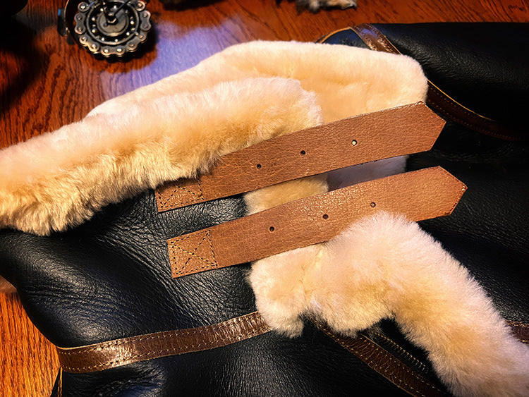 Black shearling leather aviator jacket men