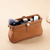 Women's Leather Cosmetic Bag with Wide Opening in Brown
