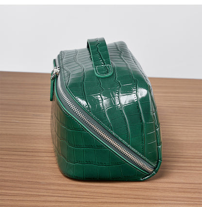 Leather Travel Toiletry Bag in Embossed Cowhide