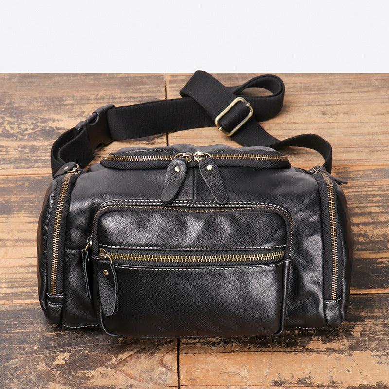 black top grain cowhide leather crossbody sling bag