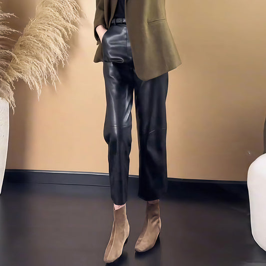 Women's faux leather high waist straight pants