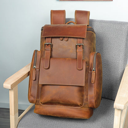 Crazy horse leather travel backpack