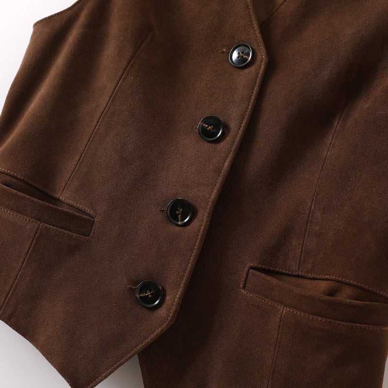 Brown suede leather vest women