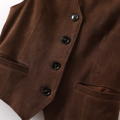 Brown suede leather vest women