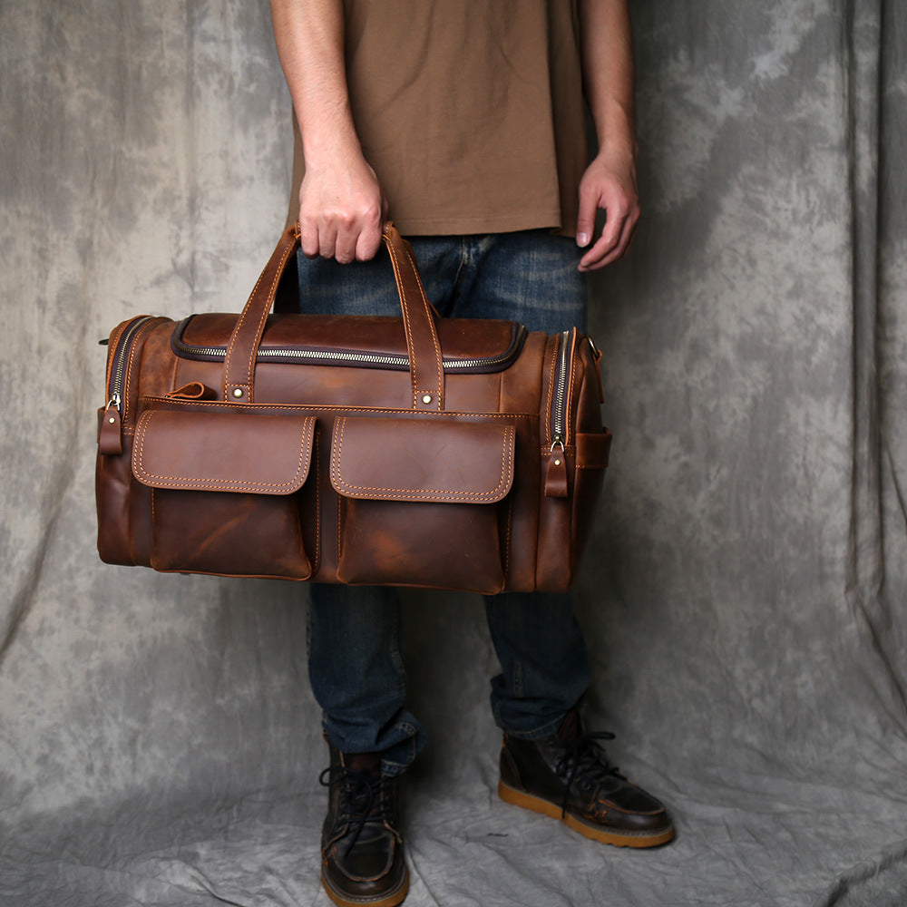 Mens crazy horse leather travel duffle bag