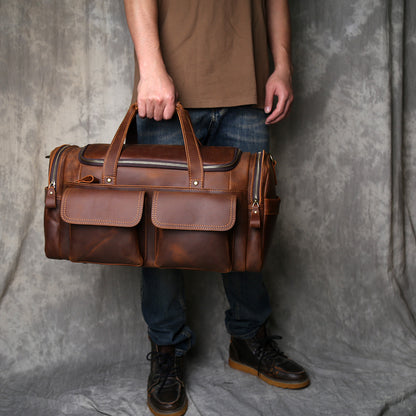 Mens crazy horse leather travel duffle bag