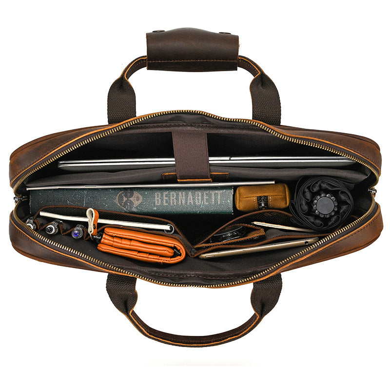 Retro crazy horse leather slim briefcase