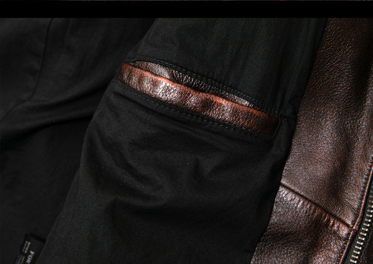 Distressed brown moto leather jacket vintage biker