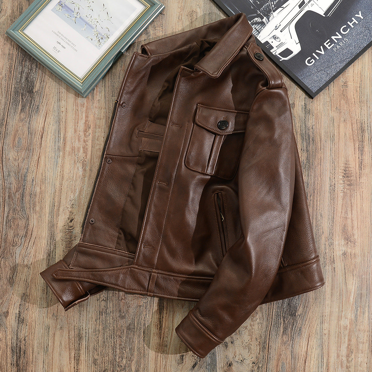Men’s Brown Genuine Leather Military Jacket