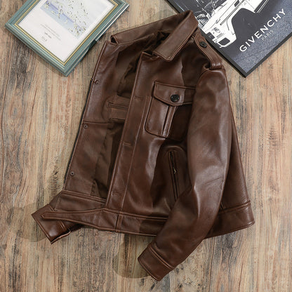 Men’s Brown Genuine Leather Military Jacket