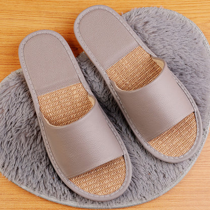 Women's Leather Slippers with Breathable Linen Insole for Indoor Wear