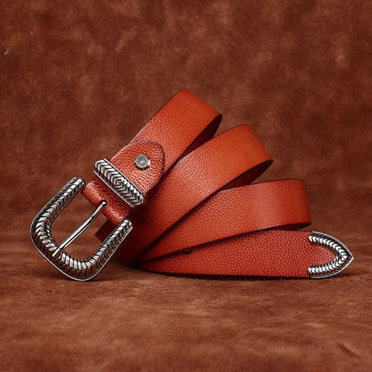Genuine Leather Belt for Women with Pebbled Texture