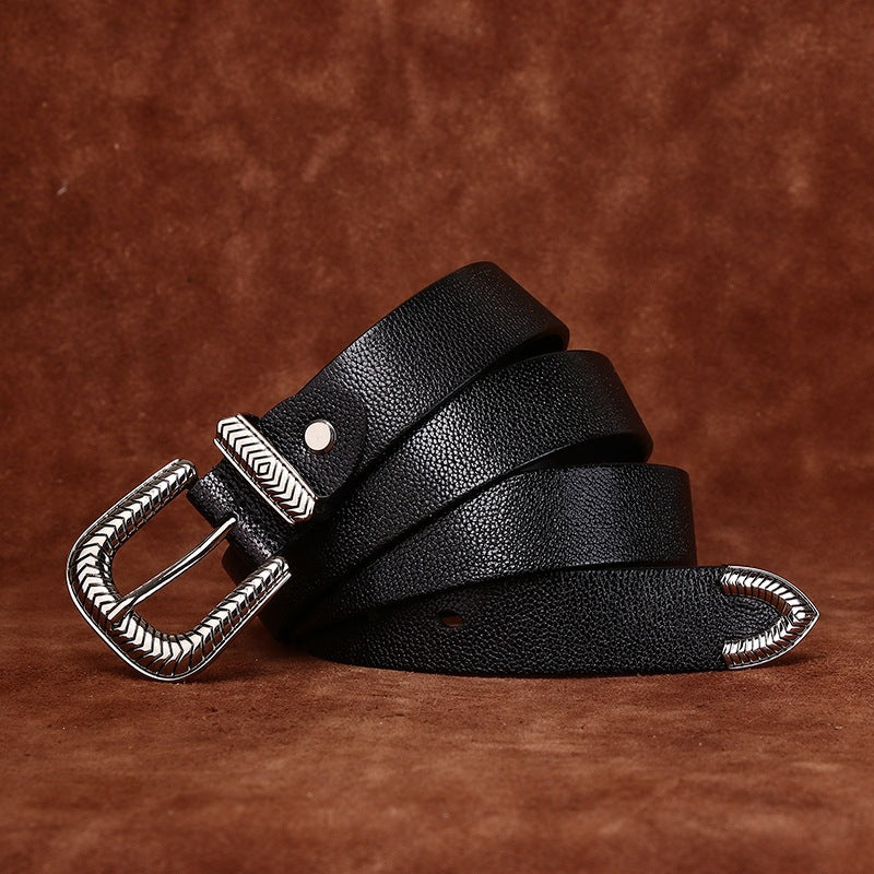Genuine Leather Belt for Women with Pebbled Texture