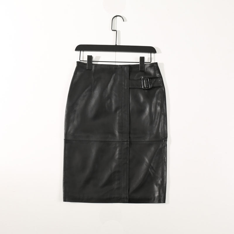 Women’s High-Waist Genuine Leather Midi Skirt
