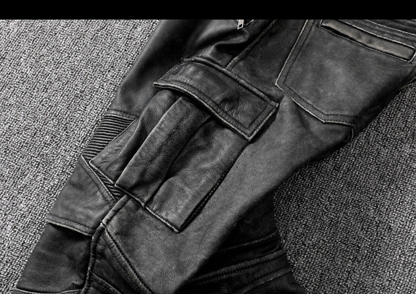 Men's distressed leather riding pants