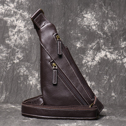 Genuine cowhide leather chest sling crossbody bag for men