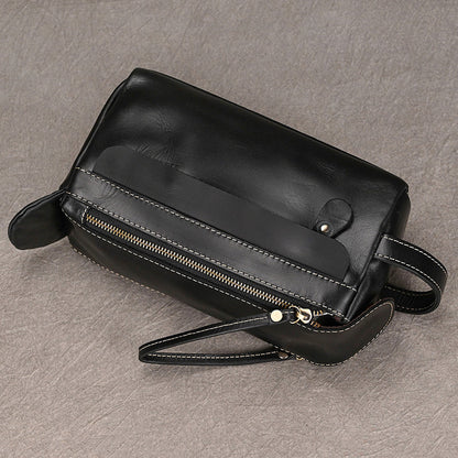 Leather Dopp Kit for Men in Black Top-Grain Cowhide