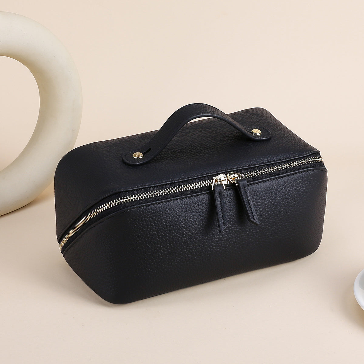 Women's Leather Toiletry Bag with Divided Cosmetic Organizer