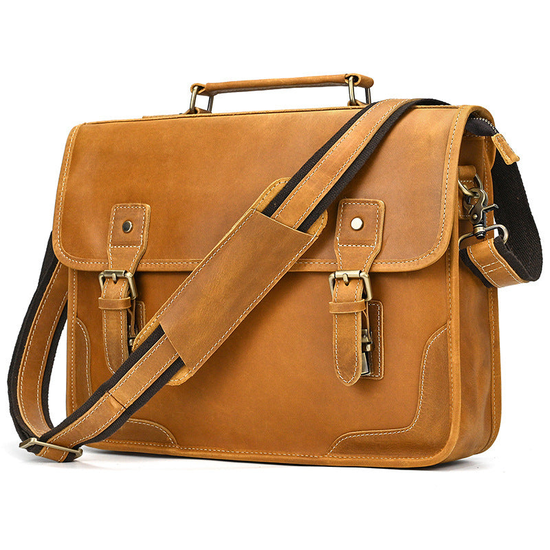 Retro crazy horse leather men briefcase