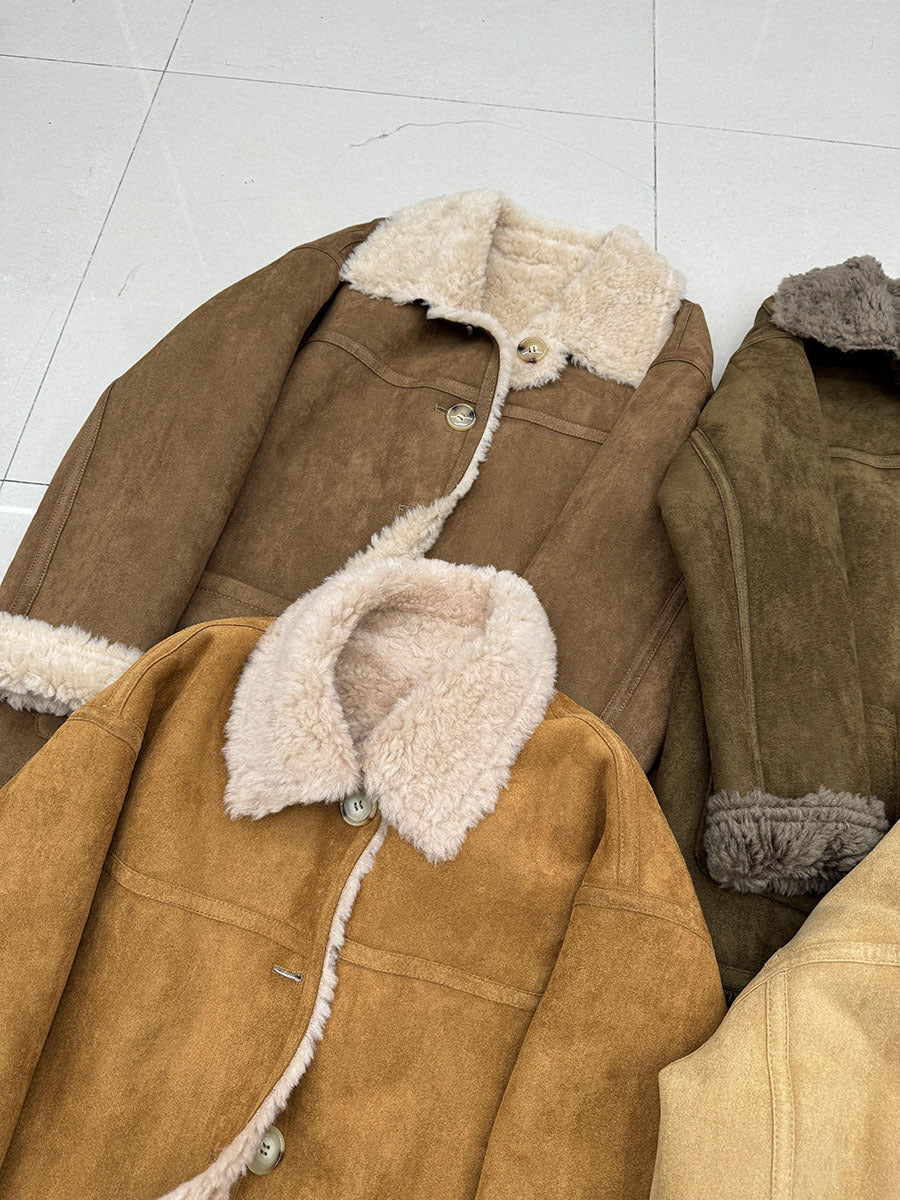 Reversible lambswool suede coat