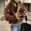 Women Brown Leather Aviator Jacket Oversized
