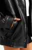 Women's Oversized Black Faux Leather Bomber Jacket
