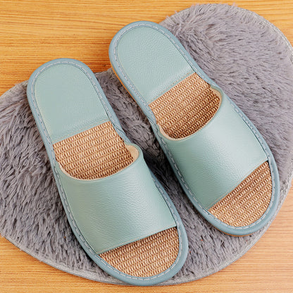 Women's Leather Slippers with Breathable Linen Insole for Indoor Wear