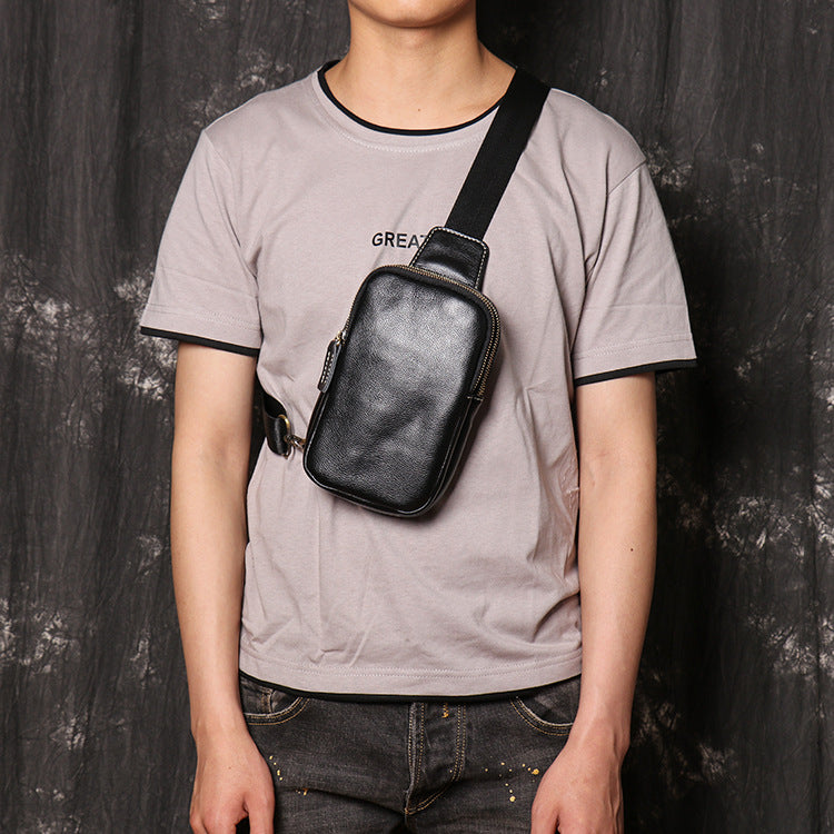 Cowhide leather crossbody chest sling bag