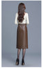 Black PU Leather Midi Skirt With Front Slit High Waist