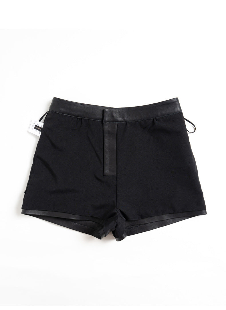 Genuine sheepskin high waist leather shorts for women