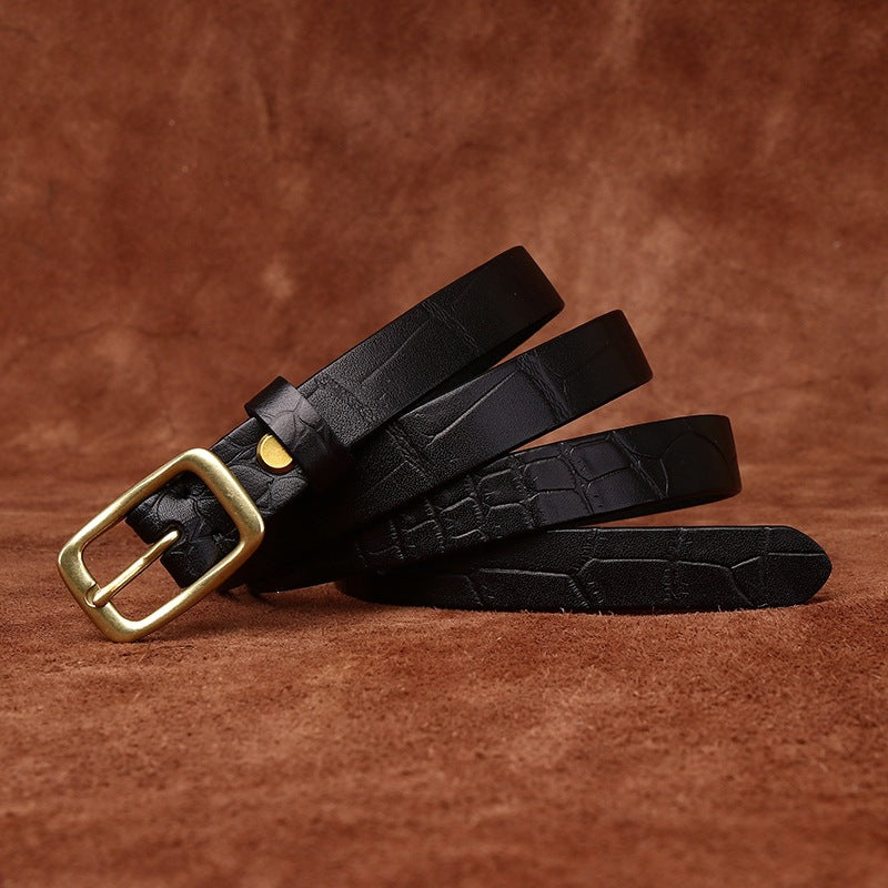 Women’s Embossed Leather Belt Crocodile Pattern Cowhide