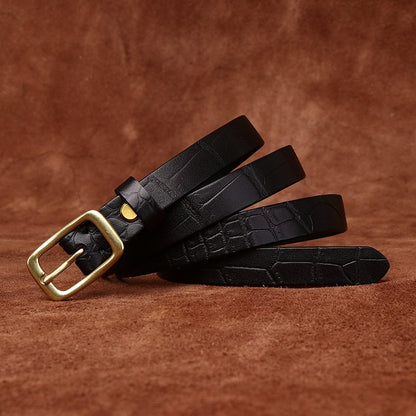 Women’s Embossed Leather Belt Crocodile Pattern Cowhide