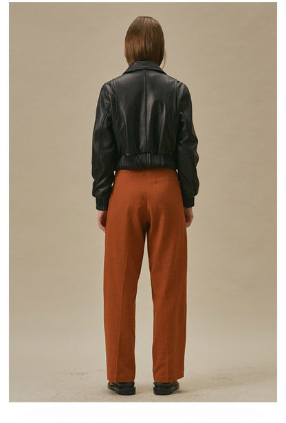 Women's Black Slim Fit Leather Baseball Style Jacket